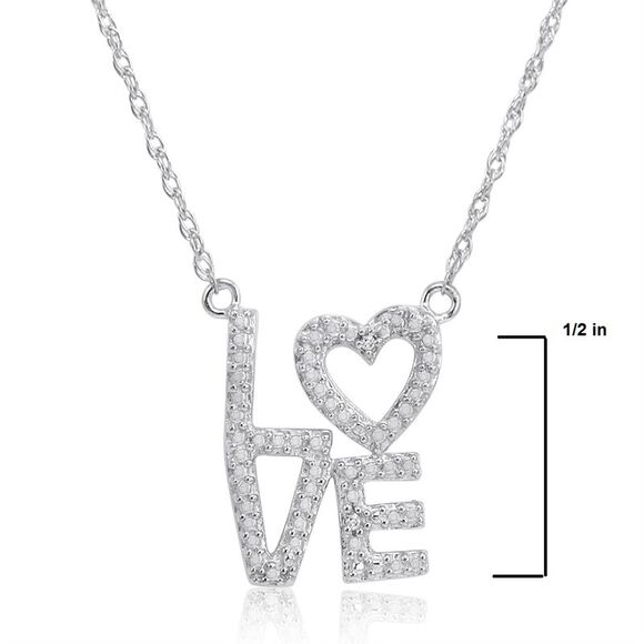 Diamond Love with Heart Necklace in Sterling Silver 18 inch - Picture 3 of 3